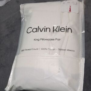 Calvin Klein White Cotton Pillowcase Set-300 TC